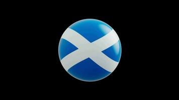 animation of the flag of the country Scotland stylized as a sphere.  alpha channel video