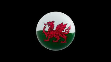 animation of the flag of the country Wales, stylized as a sphere.  alpha channel video