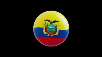 animering av de flagga av de Land ecuador stiliserade som en sfär. alfa kanal video