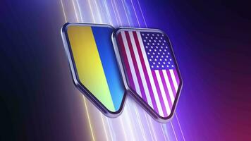 das Aussehen von zwei Embleme mit das Flaggen von das Länder Ukraine und das USA video