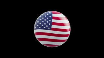 animation of the flag of the country USA, stylized as a sphere.  alpha channel video