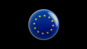 animazione di il bandiera di il Unione Europea nazione stilizzato come un' sfera. alfa canale video