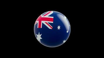 animation of the flag of the country Australia stylized as a sphere.  alpha channel video