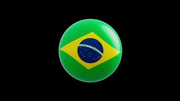 animation of the flag of the country Brazil stylized as a sphere.  alpha channel video