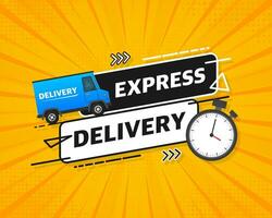 Express delivery service badge. Fast time delivery order with stopwatch on white background. Vector illustration