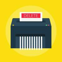 Delete files or deleted documents process. Paper shredder Machine. Flat style. Vector illustrations.
