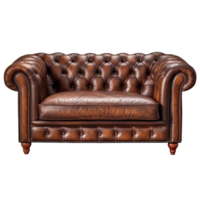 AI generated Brown leather chesterfield sofa isolated on a transparent background png