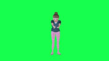 Cartoon housewife closing box front angle isolated green screen video