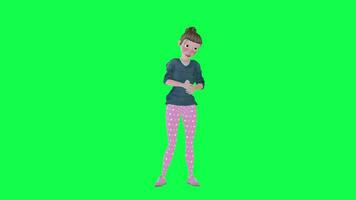 3D animated wife playing cards , green screen front angle video