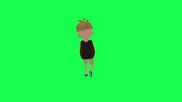 3d kid walking in the park isolated green screen left angle video