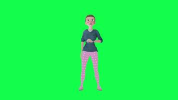 3D cartoon wife drinking water , green screen front angle video