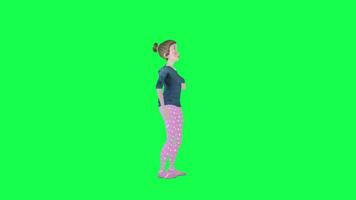 3D cartoon wife drinking water , green screen left angle video