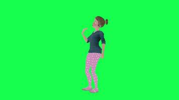 3d dibujos animados esposa esperando en caliente clima , verde pantalla Derecha ángulo video