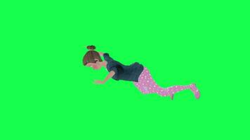 3D housewife falling down , green screen right angle video