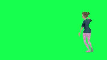 3D cartoon wife running happy , green screen right angle video