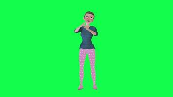 Animated Housewife stands and claps, chroma key front angle video