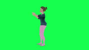 Animated Housewife stands and claps, chroma key right angle video