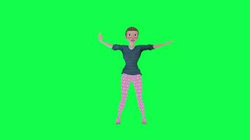 3d cartoon woman dancing samba isolated front angle green screen video