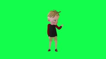 3d kid checking his clothes isolated green screen right angle video