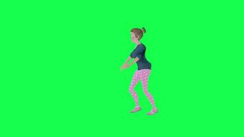 3d tekenfilm vrouw dansen salsa geïsoleerd links hoek groen scherm video