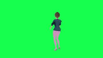 3d tekenfilm vrouw dansen salsa geïsoleerd voorkant hoek groen scherm video