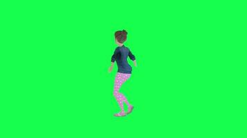 3d animated housewife dancing salsa isolated back angle green screen video