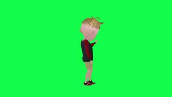 3d kid checking his clothes isolated green screen left angle video
