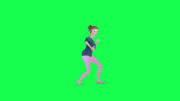 3d animado mujer golpecitos aislado izquierda ángulo verde pantalla video