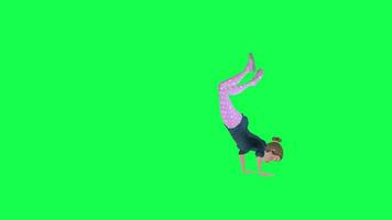 3d animated woman dancing and spinning isolated left angle green screen video