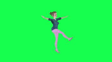 3d animado ama de casa bailando jazz aislado izquierda ángulo verde pantalla video
