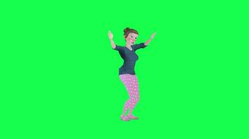 ama de casa mujer bailando hip hop aislado frente ángulo verde pantalla video