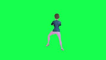 3d huishoudster vrouw dansen Gangnam stijl geïsoleerd terug hoek groen scherm video