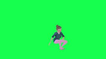 3d  cute housewife break dancing  left angle chroma key video