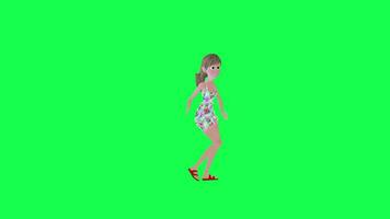 3d young girl dancing salsa front angle chroma key video