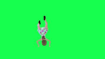 3d cartoon girl dancing and spinning front angle isolated green screen video