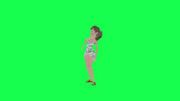 3d cute girl dancing hip-hop right angle isolated green screen video