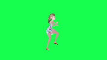 3d caldo ragazza danza gangnam stile sinistra angolo isolato verde schermo video