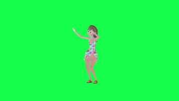 3d young girl dancing samba back angle isolated green screen video