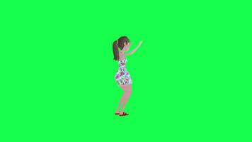 3d Jeune fille dansant samba la gauche angle isolé vert écran video