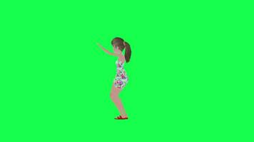 3d Jeune fille dansant samba droite angle isolé vert écran video