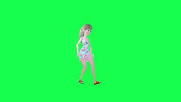 3d caliente niña descanso bailando izquierda ángulo aislado verde pantalla video