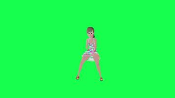 Animated hot girl dancing twerk front angle isolated green screen video