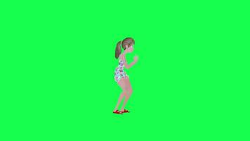 animado quente menina dançando rebolar esquerda ângulo isolado verde tela video