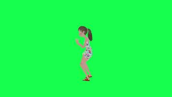 Animated hot girl dancing twerk right angle isolated green screen video