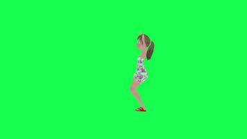 animerad trevlig flicka byte höft hopp dansa rätt vinkel isolerat grön skärm video