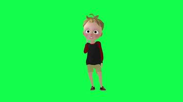 Cartoon child talking with cell phone isolated green screen front angle video