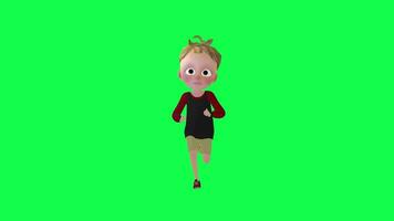 Cartoon kid running isolated green screen front angle video