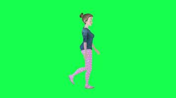 Cartoon housewife walking left angle isolated green screen video