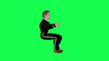 Animated pilot boy playing video game isolated left angle green screen