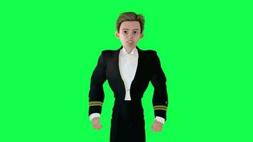 3d boy military salute pilot isolated front angle green screen video